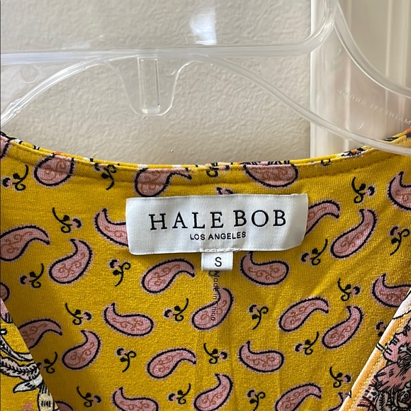 Hale Bob Yellow Wrap Blouse with Cap Sleeves and Tie Front - Picture 2 of 6